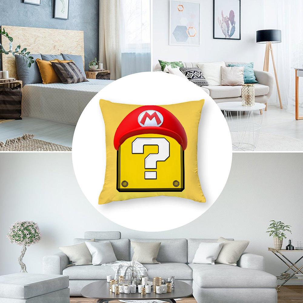 Super Cute Style M-MarioS Pillow Case Short Plush Pillow Covers Sofa Decorative Gift Home Double-sided Printing Cushion Cover