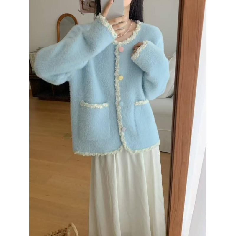 

Вязаный кардиган из искусственного норкового бархата, новый темпераментный свободный свитер-жакет для женщин, осень-зима one size fits all