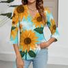 Women's V-neck Gradient Print Three-quarter Sleeve Fashion Top