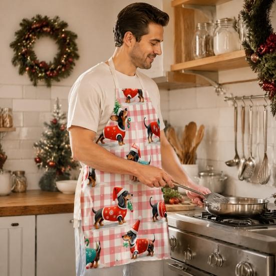 Professional Server Apron Christmas Apron, Waterproof And Oil-proof Kitchen Adjustable Strap Full Coverage Cooking Large Chef for Men Women