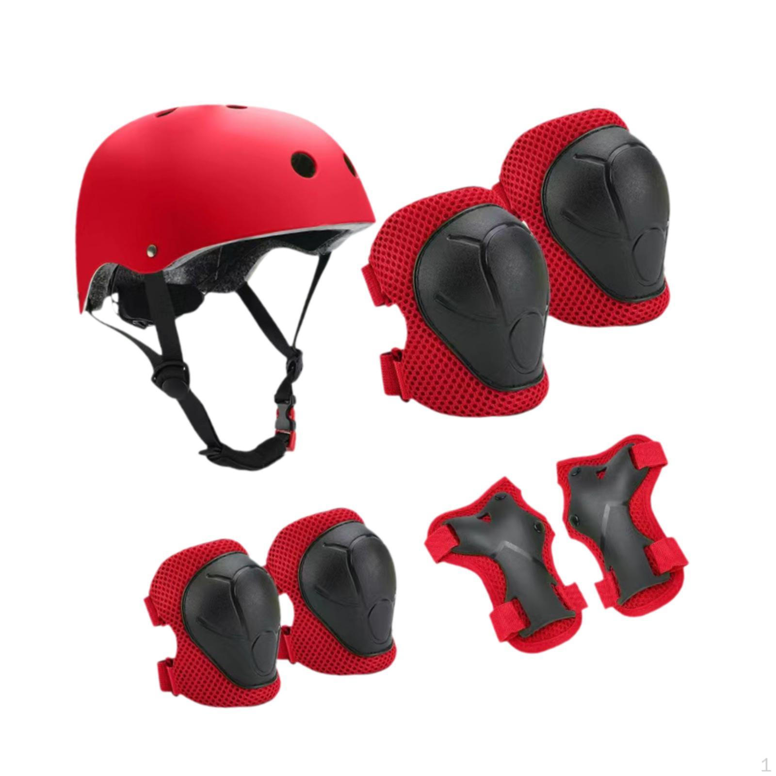 

Набір дитячого захисту для велоспорту з 7 предметів, включаючи шолом і накладки для катання на роликах червоний