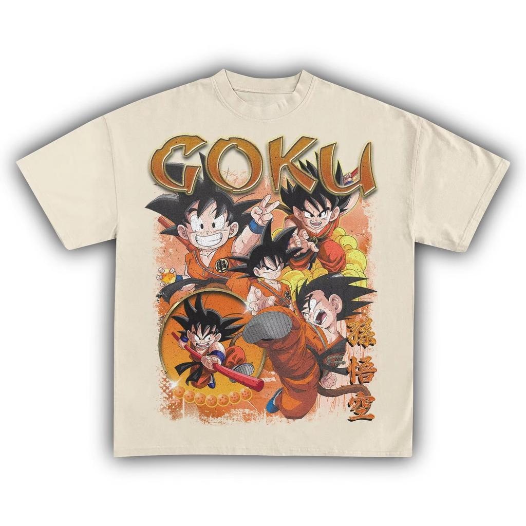Dragon Ball Kid Goku Anime Print T-shirt, Kids Unisex Pure Cotton Short Sleeve Streetwear Women And Men T-shirt