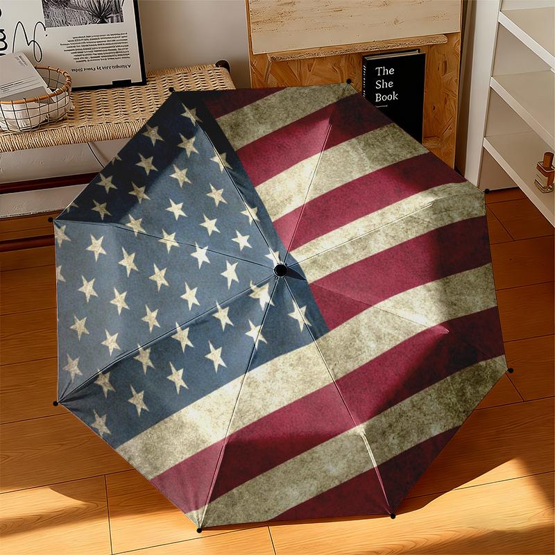 1 Stück Amerikanische Flagge Regenschirm Tragbar Faltbar Eisenrahmen Lochknochenstruktur Outdoor Heim Regenschirm