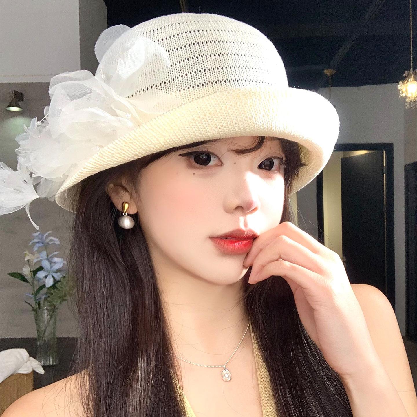 Полая цветочная шляпа-цилиндр с загнутыми полями женская весна-лето тонкая дышащая солнцезащитная панама элегантного темперамента шляпа-ведро One size fits all