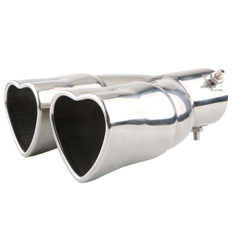 Heart-shaped Car Exhaust Tail Pipe Muffler Stainless Steel Double-row Outlet Muffler Tip Pipe Tail Throat Universal