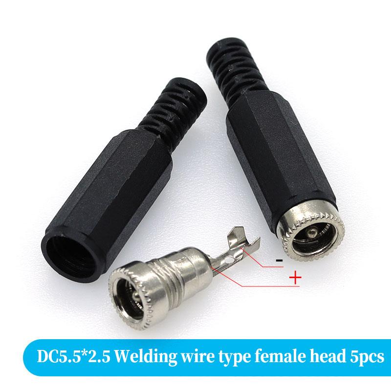 5PCS DC Power Connector pin 2.5x5.5mm Female Plug Jack + Male Plug Jack Socket Adapter PCB Mount DIY Adapter Connector 5.5x2.5