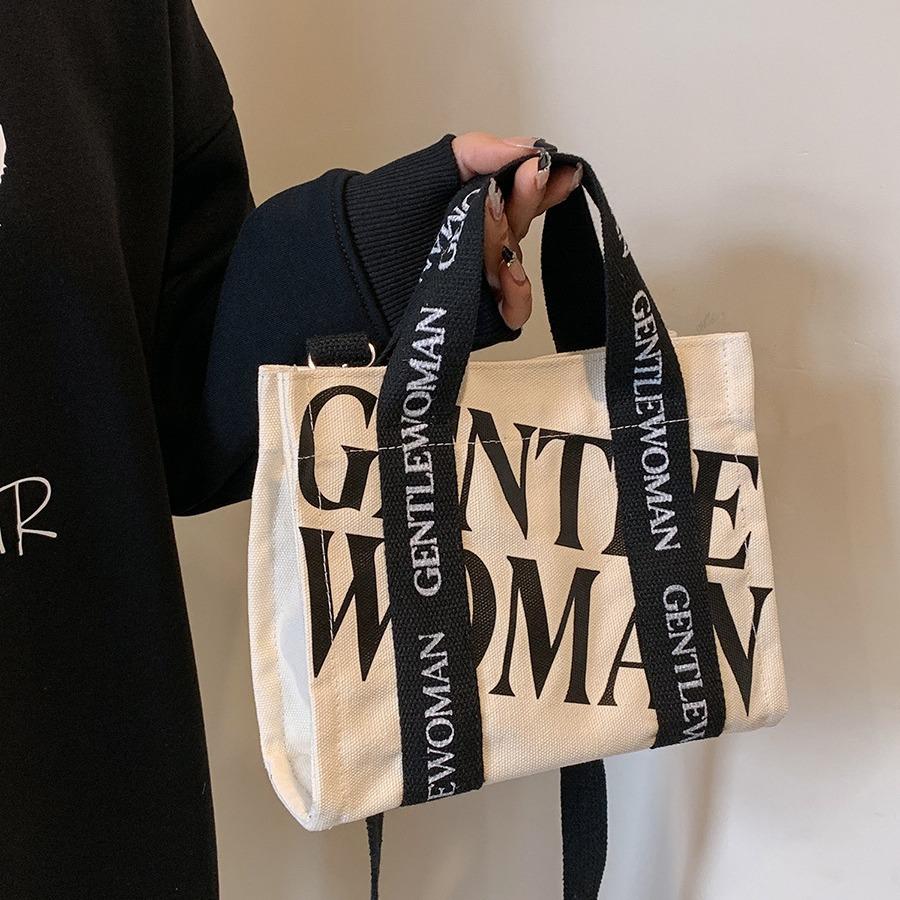 Simple and Personalized Letter Printed Handheld Canvas Bag New Style Casual Shoulder Bag