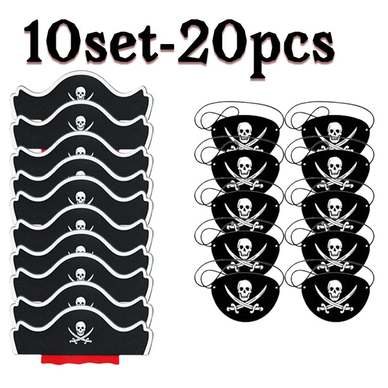 1-11pc Pirate Eye Patches Captain Hat Set Skull Felt One Eye Mask Halloween Cosplay Dress Up Scary Themed Party Props Decor