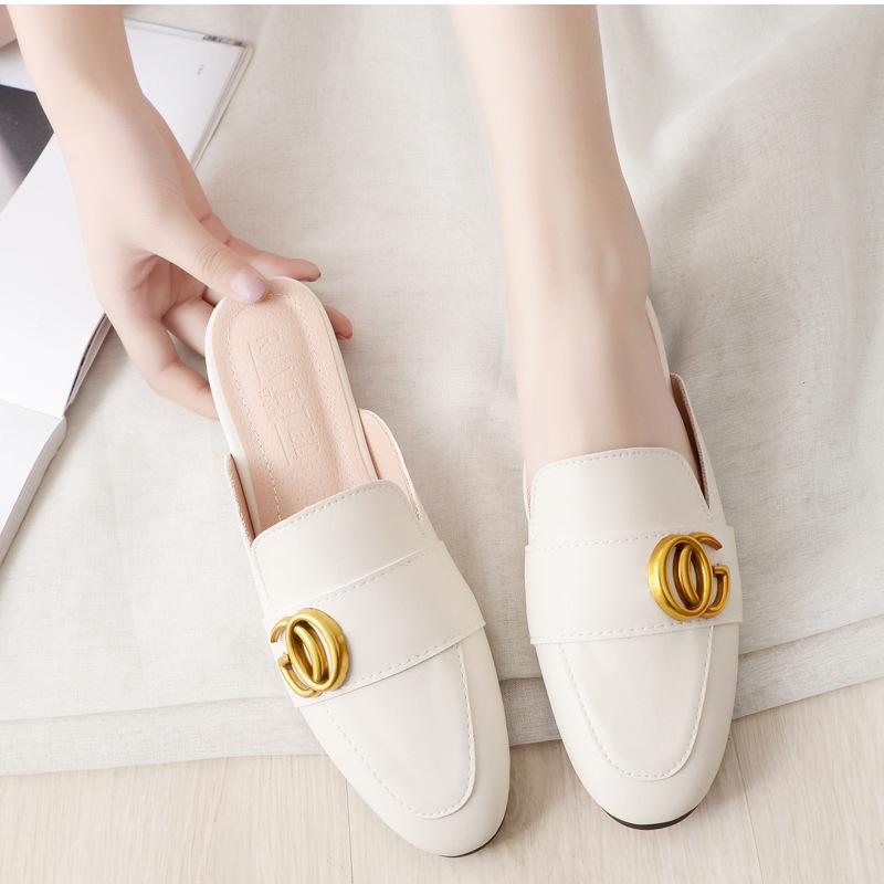 Fashion Women's Gold Metal Slippers Round Toe Parka Soft Astronomical Closed Toe Mules Summer Fashion Shoes 44-33