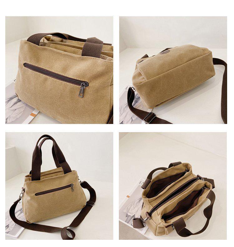 Retro Multi-Pocket Canvas Tote: Large Capacity Shoulder & Crossbody Bag for Women