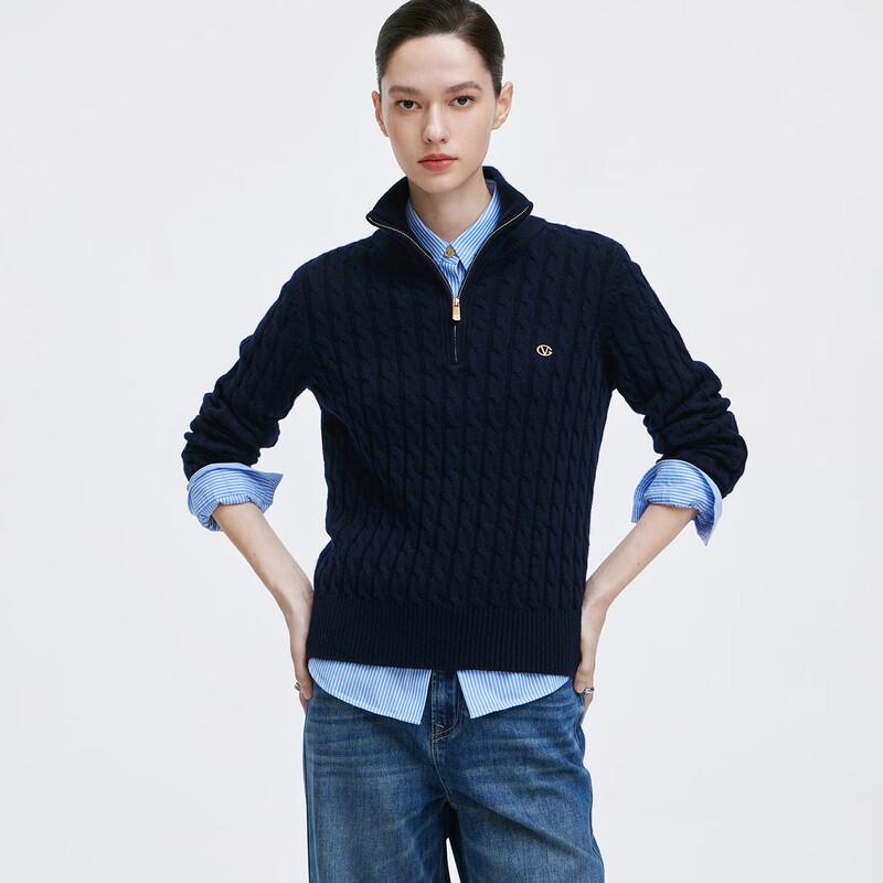 Giovanni Valentino Women's Cable Knit Half-Open Collar Wool Sweater