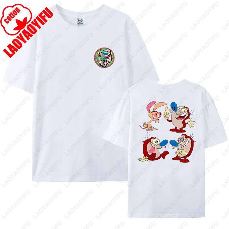 80s Ren Stimpy Show Television Nickelodeon Cartoon Double Sided Tshirt Medium Harajuku Lovely Summer Style Hipster Cotton Tees