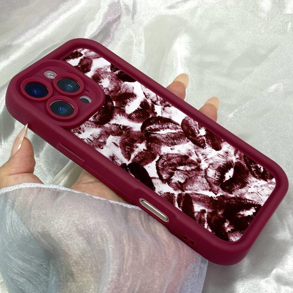 JT575 Wine Red lips Kiss for iPhone 17 16 15 14 13 12 Pro Max Samsung S26 S25 Ultra A17 A07 A56 A16 A15 A14 A13 Xiaomi 15T Redmi 15c 14C Soft Case