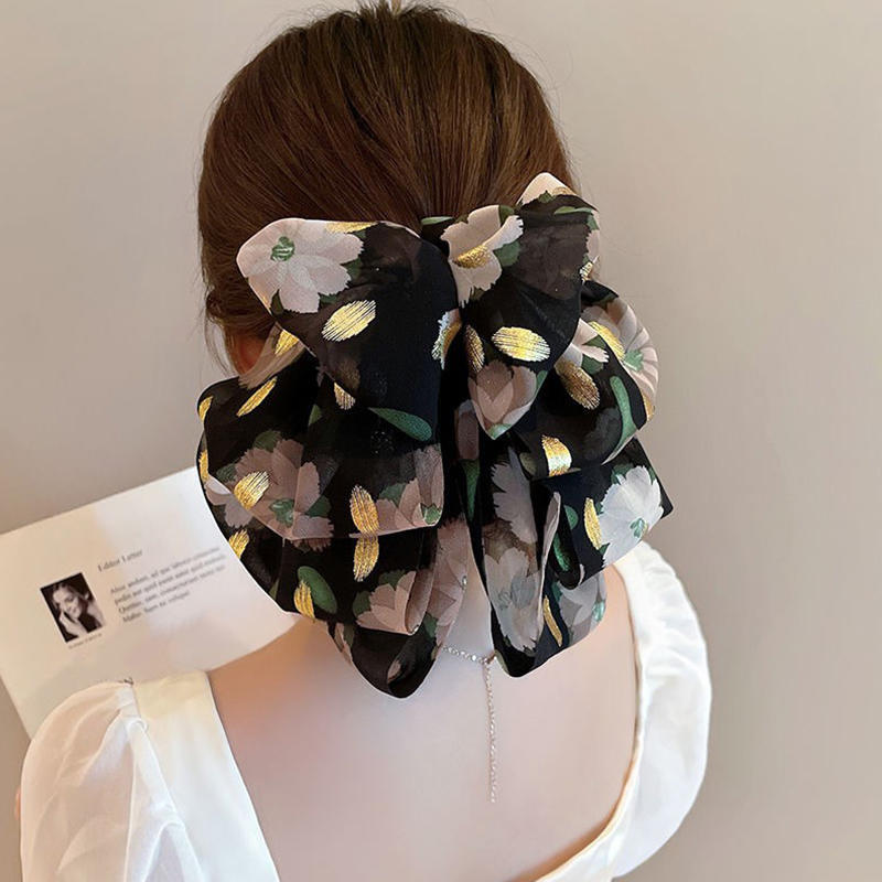 Elegant Women Large Bow Hair Claw Chiffon Big Bowknot Stain Bow Barrettes Hairpin Women Color Ponytail Clip Exquisite Sweet Hair Accessories