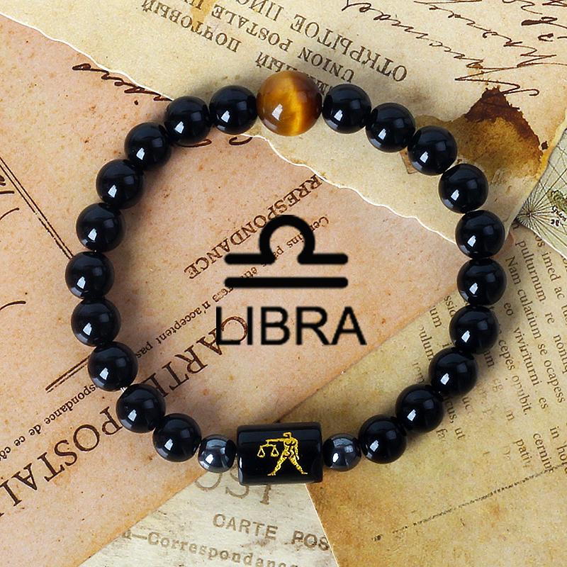 12 Constellation Zodiac Signs Bracelet Men Women Natural Tiger Eye Stone Beaded Couples Bracelets Scorpio Birthday Beads Jewelry