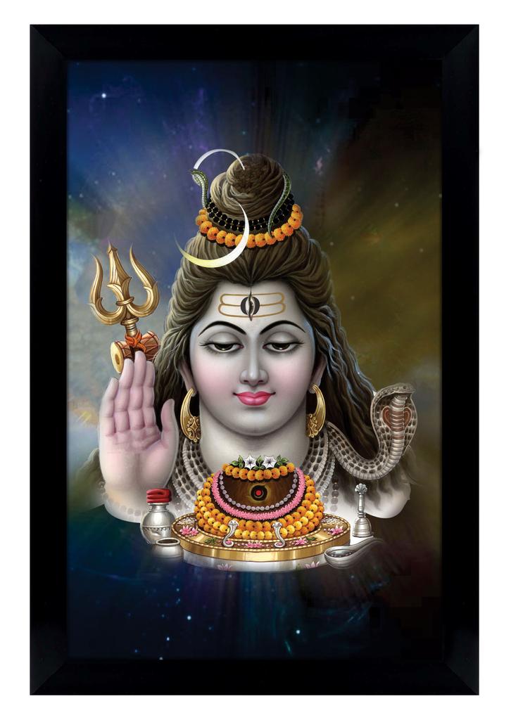 IBA Indianbeautifulart Lord Shiva Picture Frame Religious Poster Black Wall Frame Deity Photo Frame Wall Decor For Home Office Temple-10 X 12