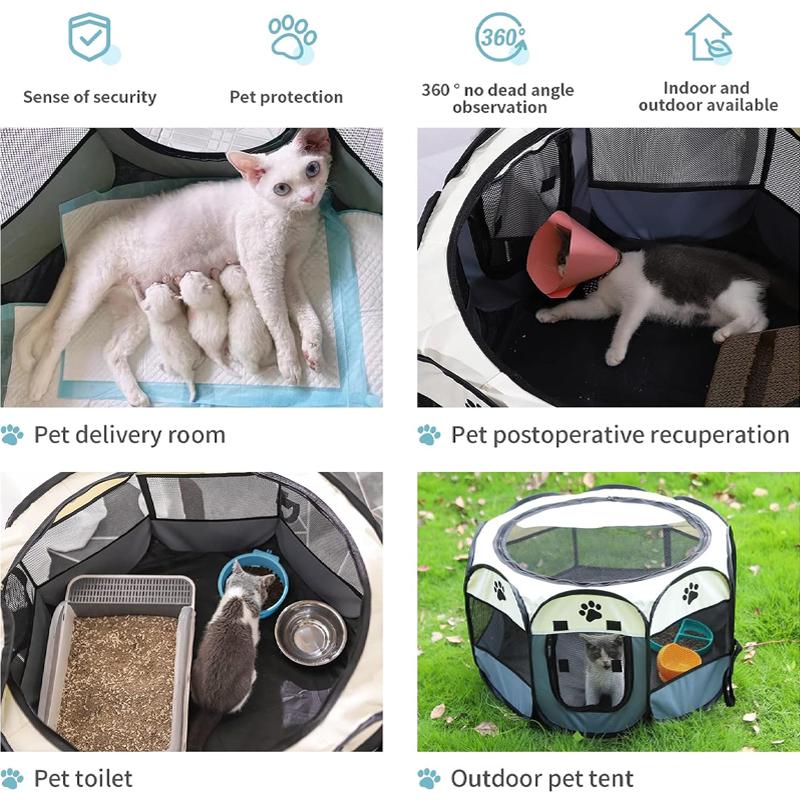 Achteckiges Haustierzelt, faltbar, tragbares Katzen- und Hundenest aus Oxford-Stoff, für den Außenbereich, einfache Bedienung, große Hundekäfige, Katzenzäune