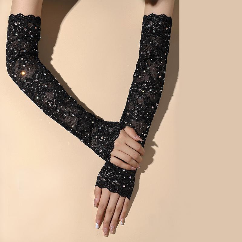 

Летняя защита от солнца Сексуальные кружевные нарукавники для женщин Блестящие сверкающие длинные перчатки без пальцев для вождения Дышащие сетчатые рукава