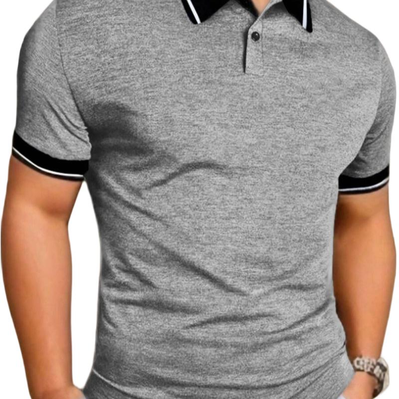 Men's Korean-Style Solid Color Pullover Polo Shirt Casual Button Short-Sleeve Lapel Top