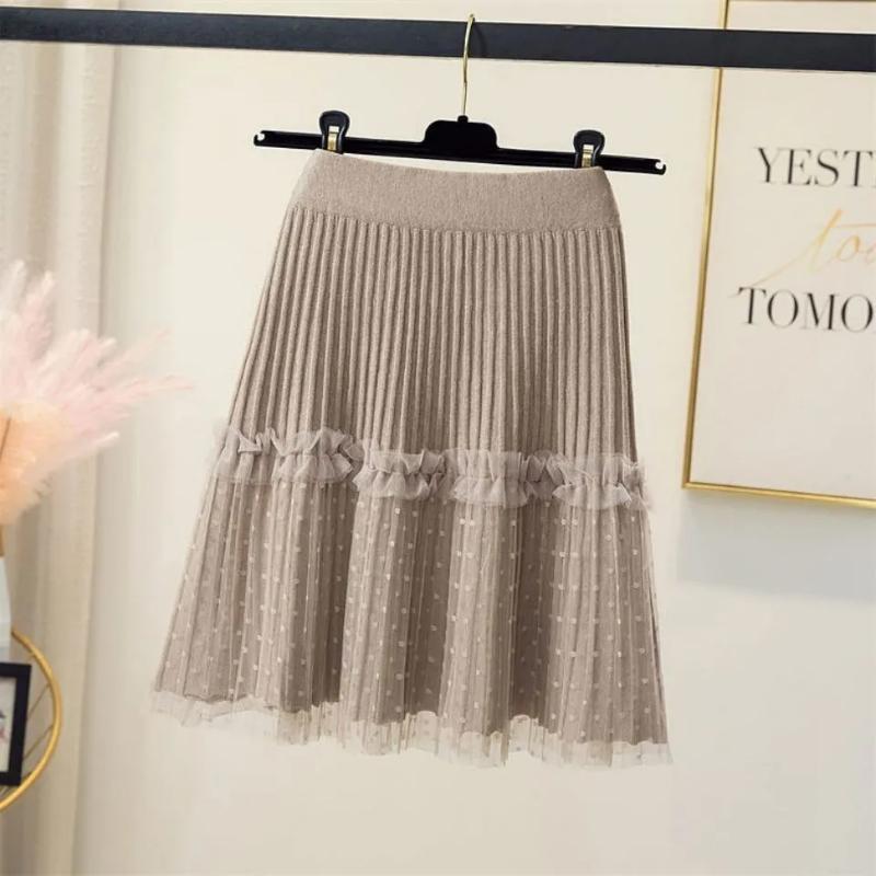 Rok voor Dames Casual Veelzijdig Elastisch Hoge Taille Lange Losse Broek Grote Maten Dubbele Laag Rekbaar Slank Effen Kleur Gebreide Rok.
