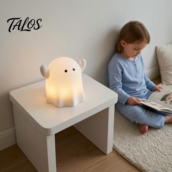 Simple Operation for Children Cute Resin Ghost Night Light Bedroom, Decorative Warm LED Lamp Small Figure Halloween Party Desk Decor, Battery Operated