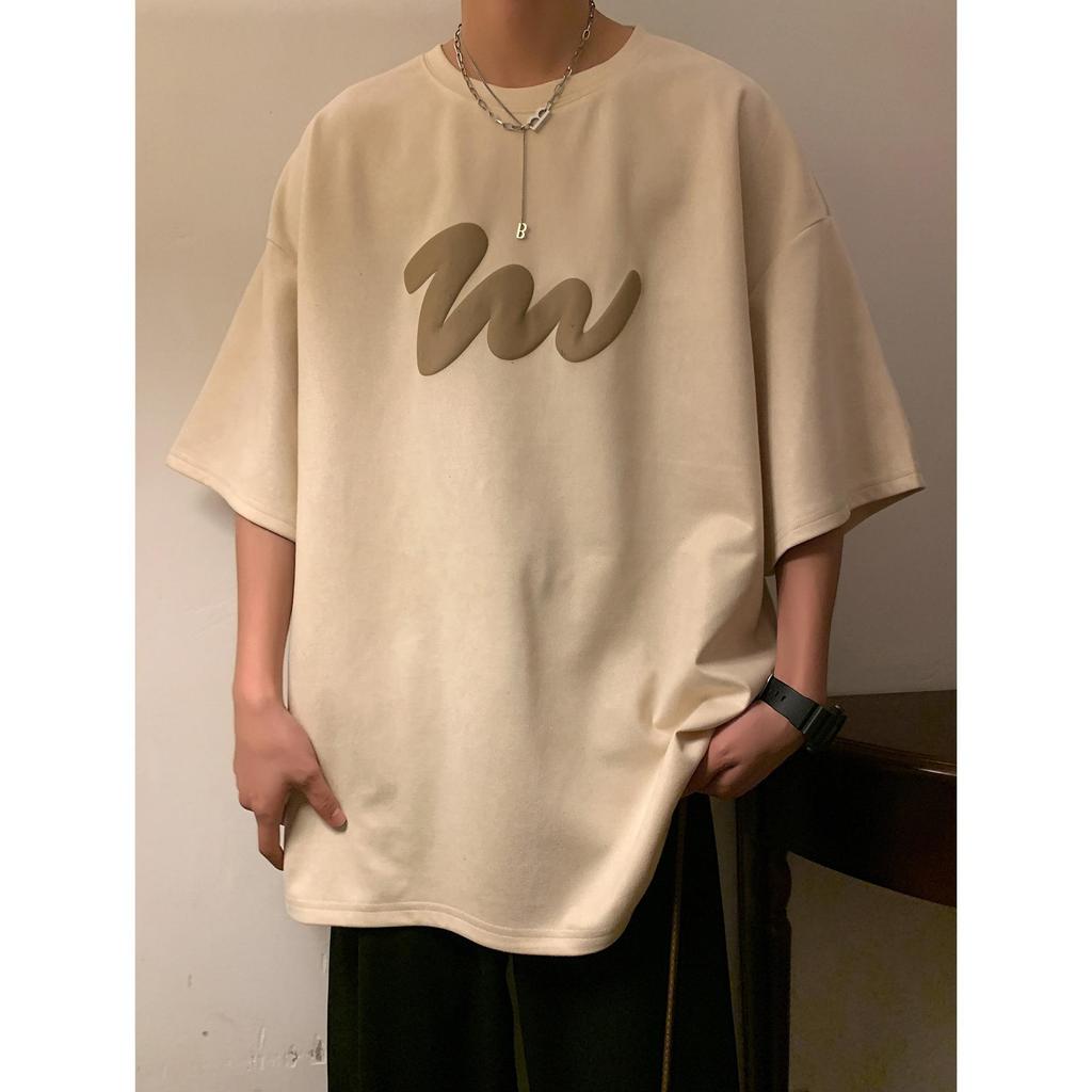 Mens Summer Latest American Five-quarter Sleeve T-shirt Comfortable Fit Trend Versatile Half-sleeve Crew Neck T-shirt