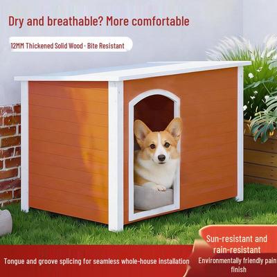 Solid Wood Dog House Villa: Rainproof Outdoor Kennel for Small To Medium Dogs, All-Season Dog Den