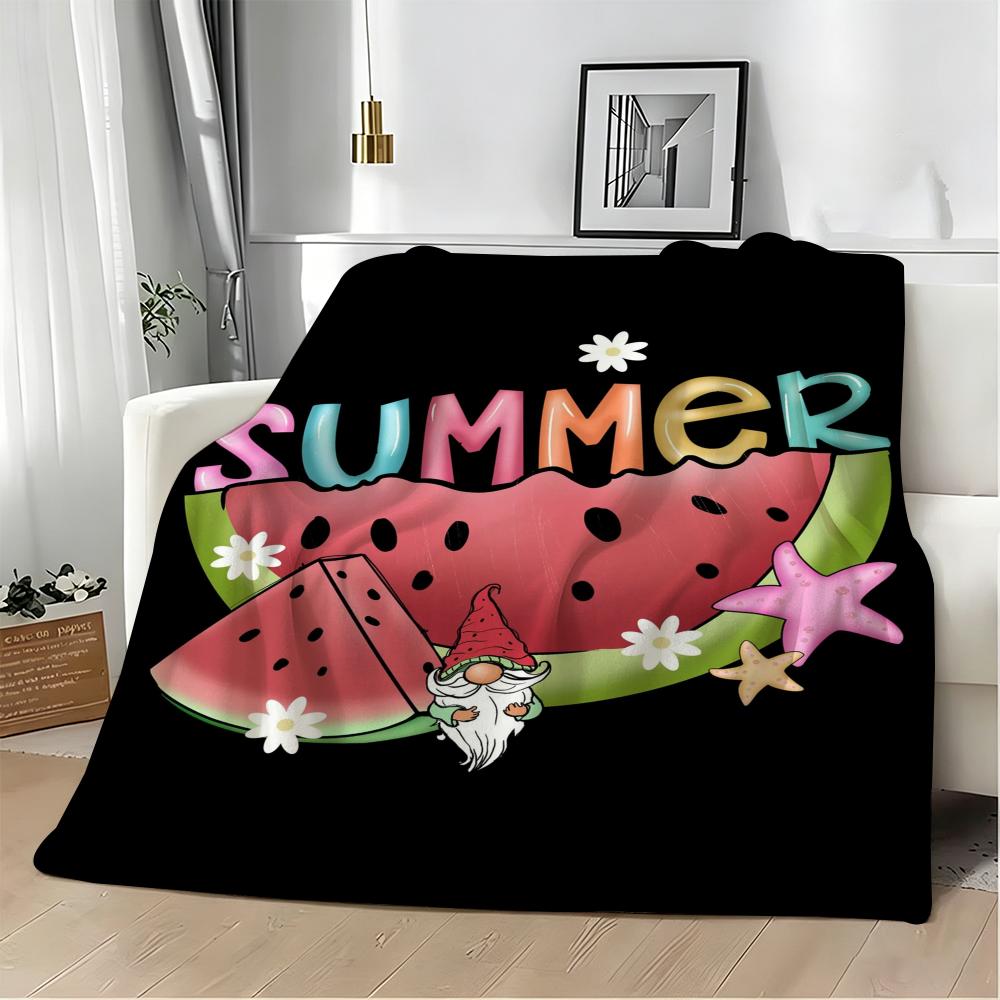 Illustration S-Summer Beach Vibes Throw Lightweight 240g Flannel Blanket Soft Skin-friendly for Summer Cooling