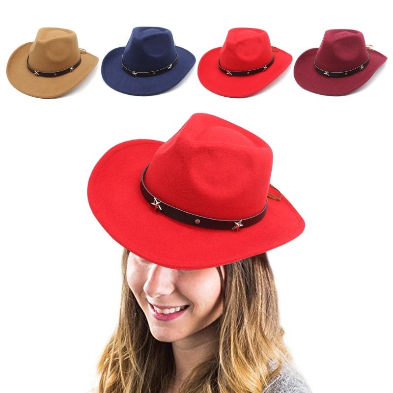 Lightweight Cowgirl Hat with Alloy Rivet Woman Ladies Cowboy Hat Party Western Style Hat Winter Outdoor Sunproof Hat