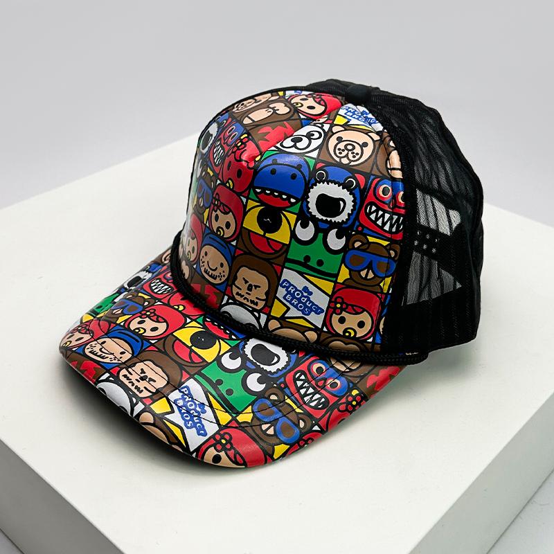 Men And Women With Printed Pattern Cartoon Baseball Caps Air Permeable Sun Protection All-Match Korean Style Hip Hop Half Mesh Hats Ins Trend
