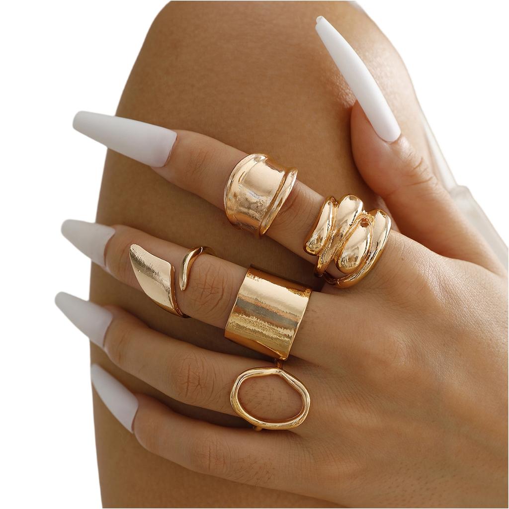 Fashion Women's 5 Piece Ring Set - Ladies Ring Metal Ring Glossy Ring Metal Ring Holiday Gift