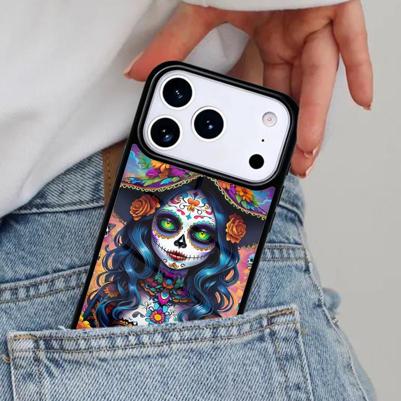 

Catrina Beautiful Rose Girl Skull Phone Case for iPhone 16e 15 14 13 12 17 Pro Max Plus Air 17pro Cover Coque iPhone 16 Pro Max