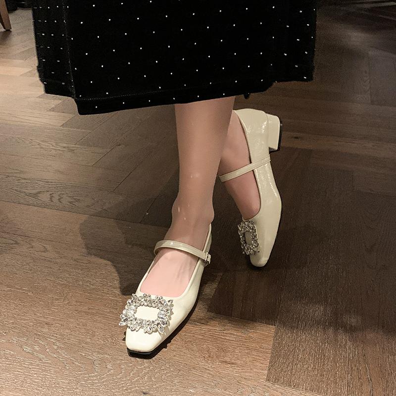 Shoes Woman Flats Buckle Crystal Dress New Rhinestone Summer On Heels Spring Mary Janes High Buckle Shoes Woman Flats Crystal