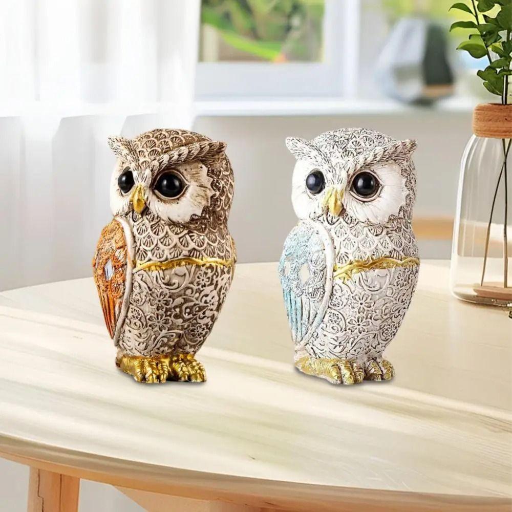 Cute Owl Statue Resin Desktop Ornament Creative Bird Miniature Figurine  Cabinet