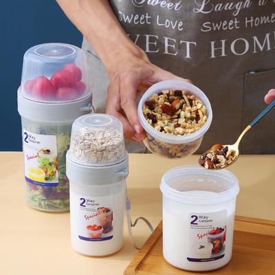 Contenedor para alimentos frescos, ensalada, yogur, cereales, tarros de almacenamiento portátiles de viaje de doble capa, accesorio de cocina