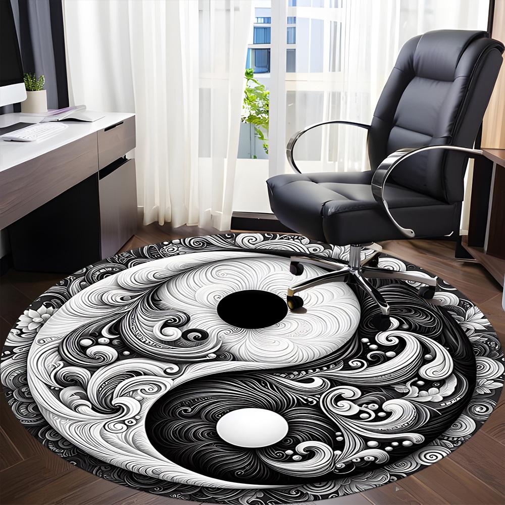 1pc Yin Yang Swirls Office Round Area Rug, Indoor Mat Suitable For Office, Under Office Chairs Bedroom Living Room Home Decor, Room Deco 054
