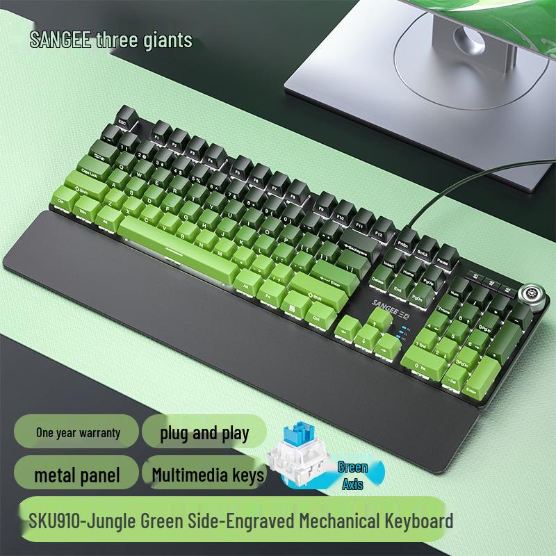 Three Major SKUs 910: Wired True Mechanical Gaming Keyboard with Wrist Rest, Side-Engraved Keys, Colorful Gradient & Knob