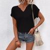 Women Summer Short Sleeve Waffle Knit Solid Color Pullover T Shirt  Top