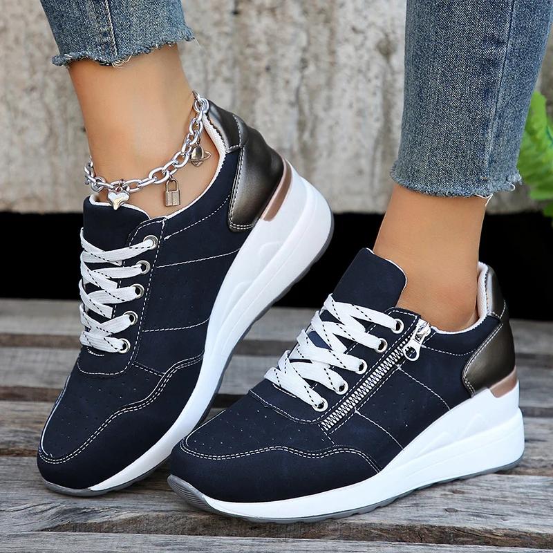 Fashion Plus Size Fashion Wedges Sneakers for Women 2025 Spring Lace Up Platform Sports Shoes Woman Lightweight Non Slip Casual Shoes