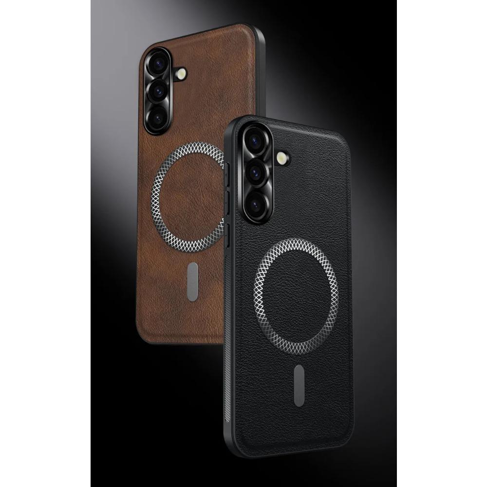 Retro Leather Magnetic Phone Cases For Samsung Galaxy S25 Ultra S22 S23FE S24 Plus Metal Camera Protection Shockproof Hard Cover