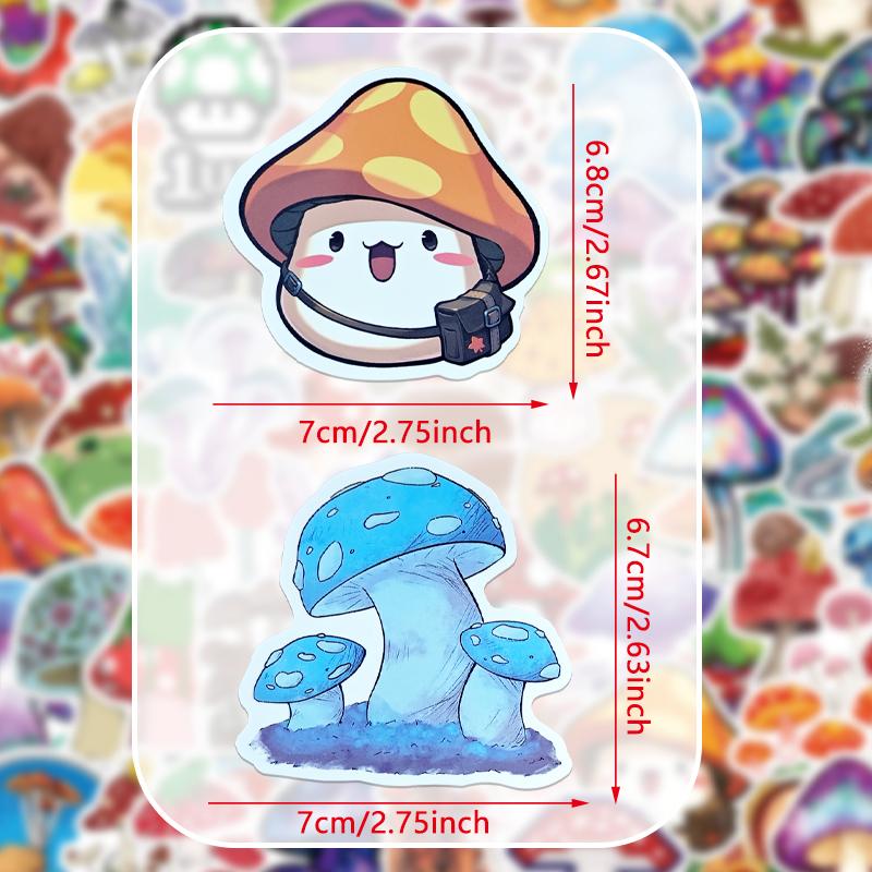 100Pcs Mushroom Stickers Aesthetic Stickers Pack Cute Colorful Mushroom Trendy Decor Vinyl Waterproof Stickers for Laptop