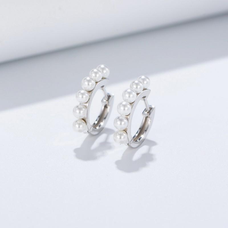 Sterling Pearl Stud Earrings Women Geometric Round Design Vintage Chic Ins Style Jewelry 925 Sterling Silver