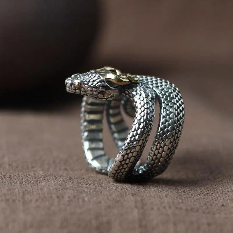Retro Nordic Giant Snake Jormungand Ring for Women Men Silver Color Animal Rings Trendy Jewelry Accessories