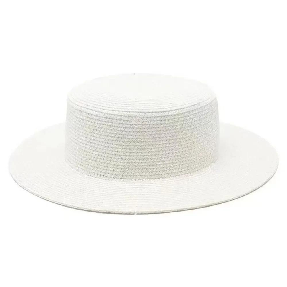 Fashionable Wide Brim Straw Hat Flat Top Handwoven Straw Sunscreen Hat Breathable Panama Cap Women Summer