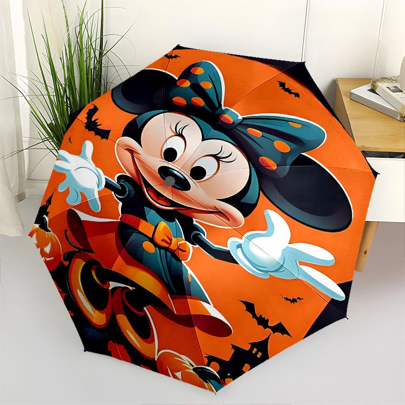 

Halloween, Minnie Mouse Themed Automatic Opening and Closing Umbrella, Brightly Colored 8-rib Portable Umbrella, Suitable for Men and Women