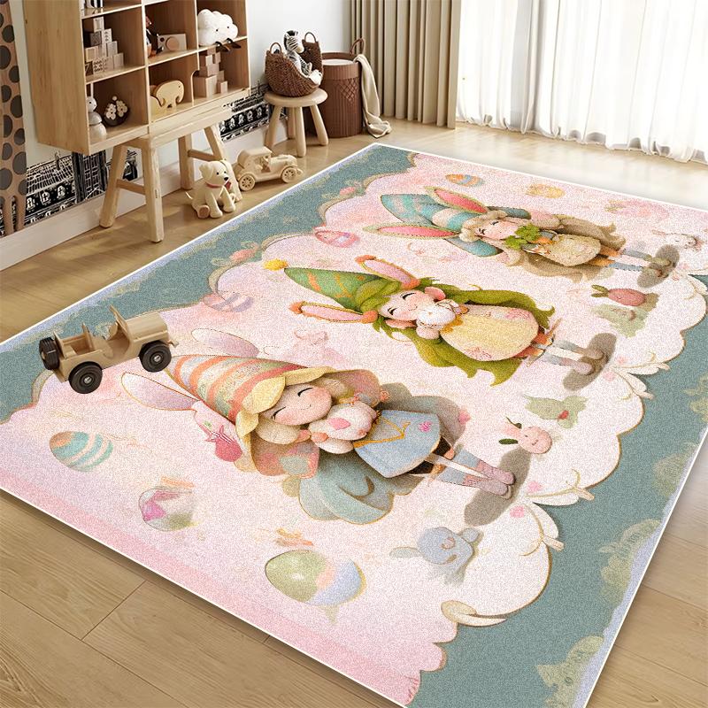 Cute Decoration Carpet for Room Little Rabbit Cartoon Style Non-slip Living Room Rug Bedroom Bedside Plush Soft Mat for Children
