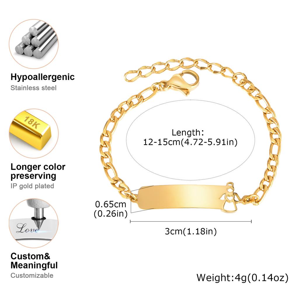 Free Engraving Name Date Bracelet for Baby,NK Chain Hollow Angel Stainless Steel Bracelets,Fashion Waterproof Jewelry Gift