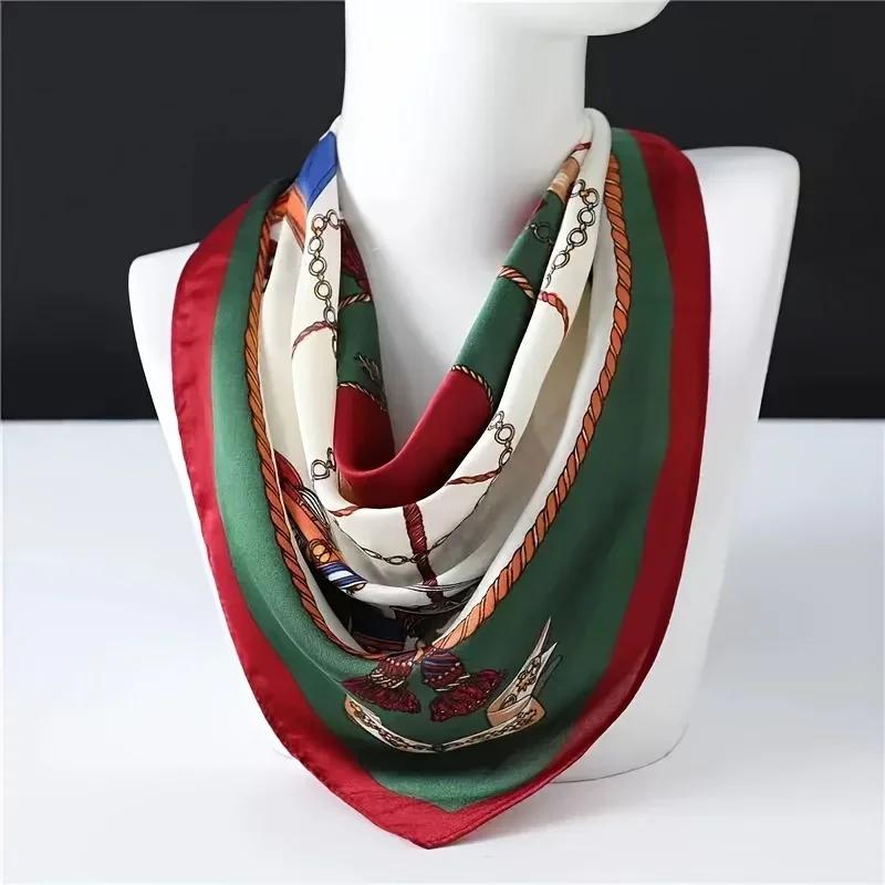 70cm Printed Satin Scarf Women Simulated Silk Elegant and Versatile Headwear Bag Accessories Clothing Square Scarf