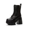 Fashion Punk British Style Girl Thick Sole Side Zip Boots Lace Up Platform Booties For Women Leather PU Chunky Heel Shoes High Top Pumps
