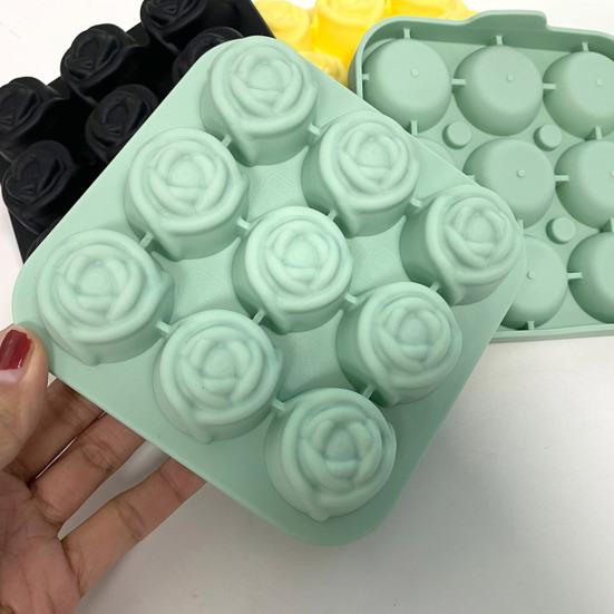 Rose Flower Silicone Ice Cube Tray 9-Cavity Square Mold for Chocolate Candy Flexible Non-Stick